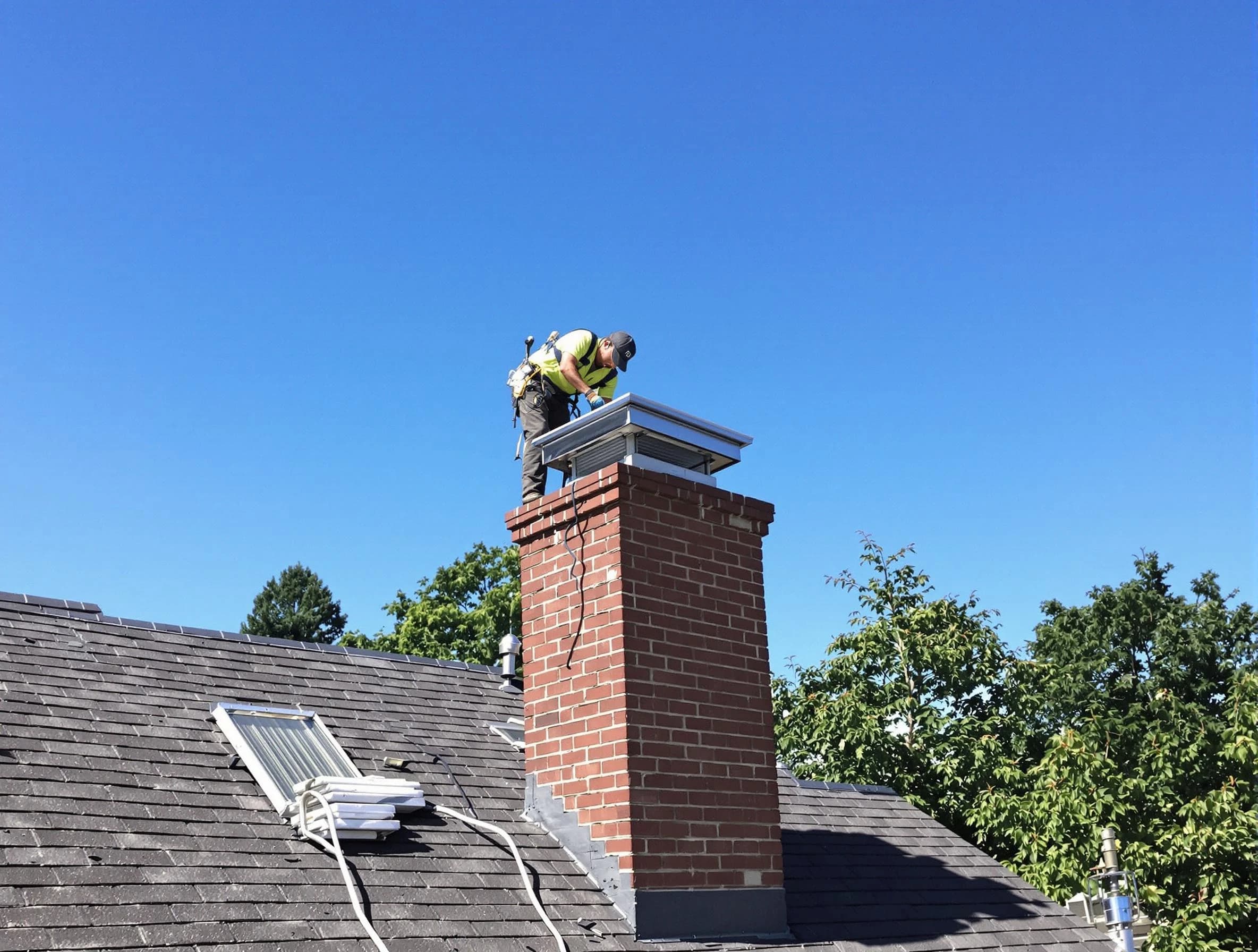 Mapleton Chimney Sweep technician measuring a chimney cap in Mapleton, UT