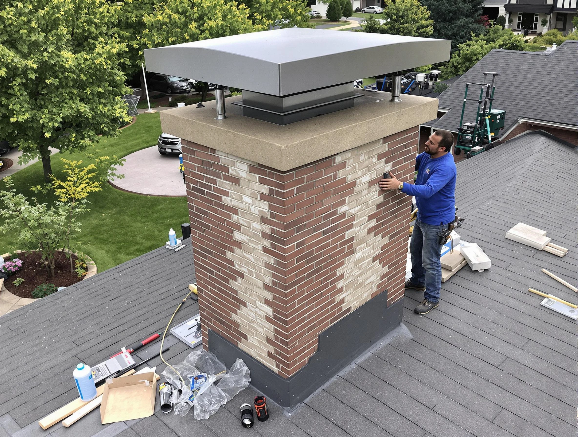 Mapleton Chimney Sweep team working on a custom chimney remodel in Mapleton, UT